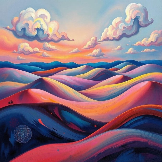 Sweeping vistas across mesas with hues of the setting sun, this abstract representation captures a landscape both serene and majestic.