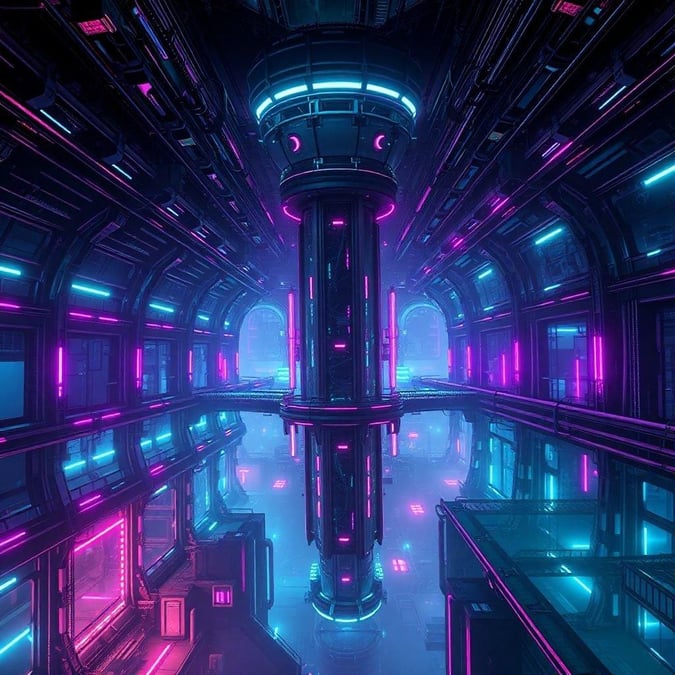 Immerse yourself in the futuristic world of this neon-lit cityscape, where sleek skyscrapers and vibrant lights create a mesmerizing 3D art experience.