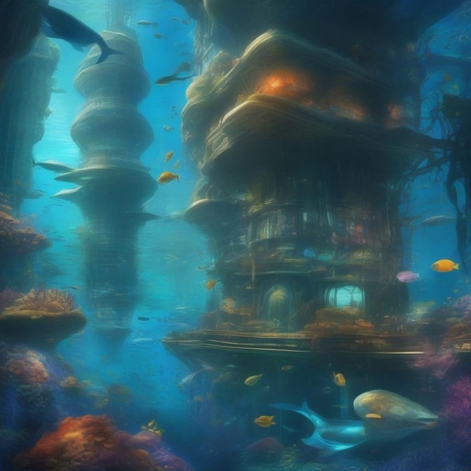 Une vue à couper le souffle d'une ville sous-marine vibrante et animée. Plongez pour explorer les merveilles de cette métropole sous-marine, où la vie prospère à chaque coin.