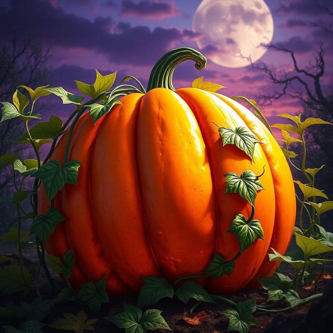 Get into the spooky spirit with this creepy Halloween wallpaper featuring a giant pumpkin and a ghostly figure in the background.