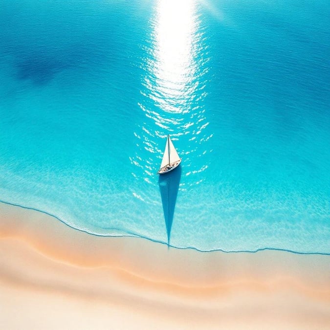 A serene day at sea, with a small sailboat gently floating on the horizon. Perfect for a relaxing desktop wallpaper.