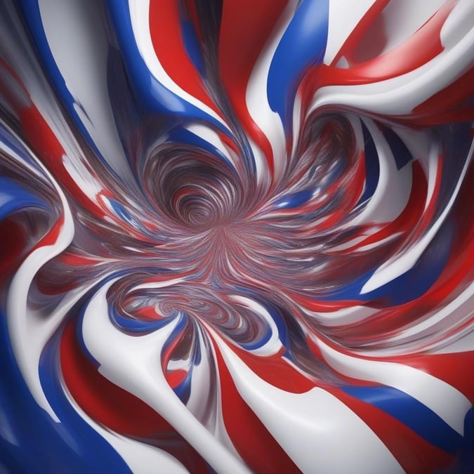 The digital vortex celebrates the spirit of freedom with the colors of the Union Jack. The dynamic interplay of red, white, and blue evokes a sense of motion and dynamism, embodying the energy and patriotism associated with this national holiday. Whether used for desktop or mobile devices, this wallpaper brings a unique blend of creativity and national pride to your screens.