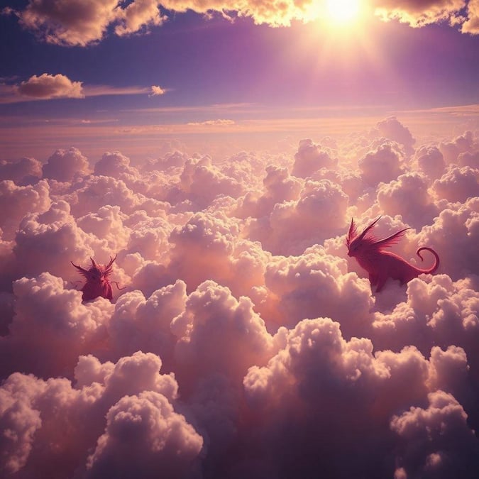 Discover the fantastical world of cloud monsters in this dreamy desk wallpaper. The sky becomes a playground as these whimsical creatures frolic amidst the soft pillows of clouds.