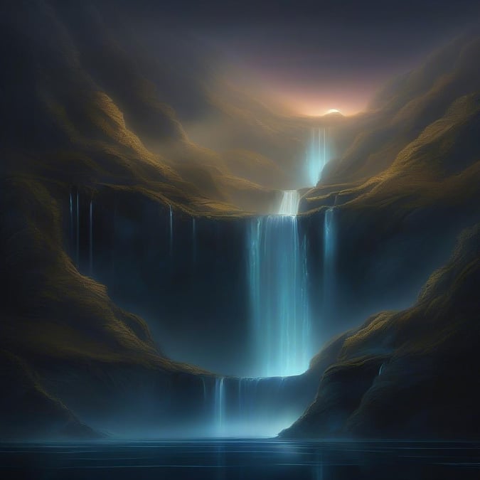 This stunning waterfall wallpaper captures the raw beauty of nature, with cascading blue and green falls set against a vibrant sky at sunset. The misty atmosphere adds to its allure, making it perfect for both desktop and mobile screens.