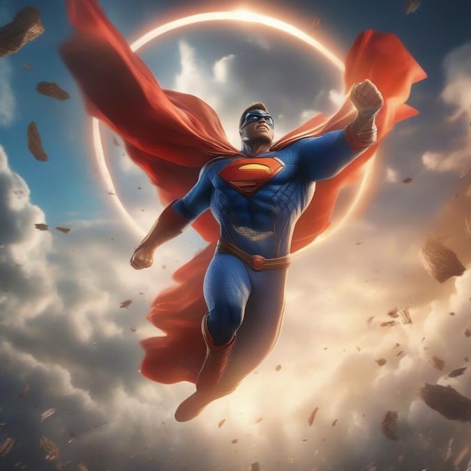 Soaring through the skies, Superman embodies courage and heroism in the face of adversity. With his signature cape flowing behind him, he's ready to take on any challenge!