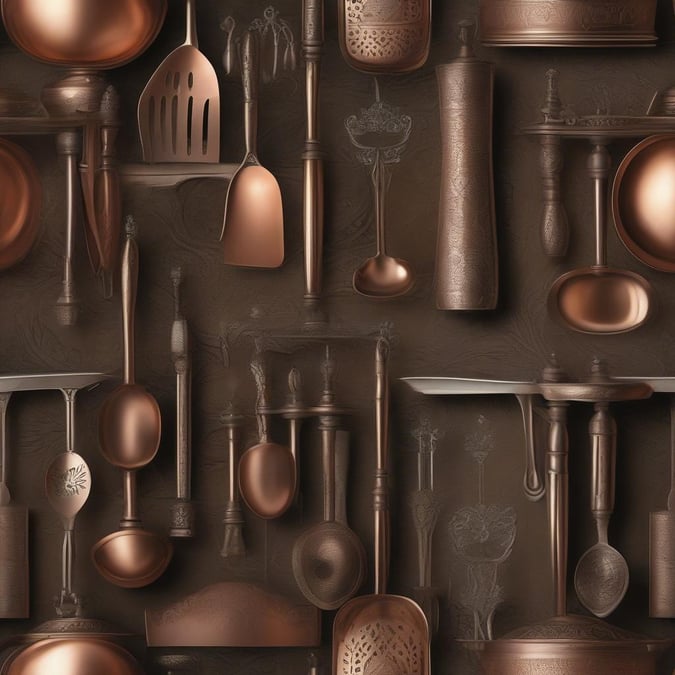 Add a touch of warmth and elegance to your kitchen with this beautiful copper kitchen utensils wallpaper. The intricate patterns and textures of the copper utensils create a stunning visual effect that will make your kitchen stand out.