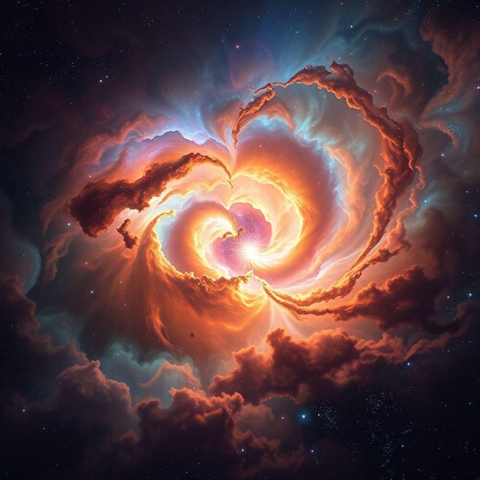 This stunning wallpaper features a beautiful, swirling galaxy with a bright, glowing center, surrounded by vibrant clouds of gas and dust. The galaxy's colors are a mix of pink, orange, yellow, and blue, creating a breathtaking visual effect.