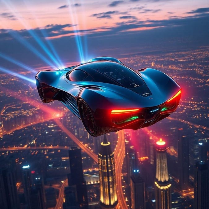 Get ready to speed into the future with this sleek, high-tech racing car soaring through a bustling metropolis at night. The advanced aerodynamics and cutting-edge technology of this vehicle are sure to excite any tech enthusiast.