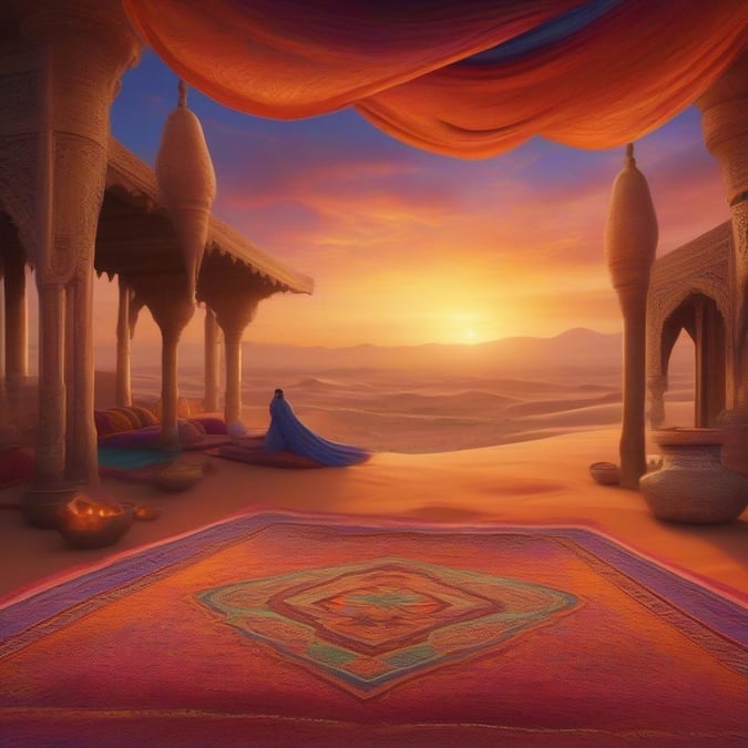 A tranquil scene set in the mystical desert, featuring a Disney character lost in thought.