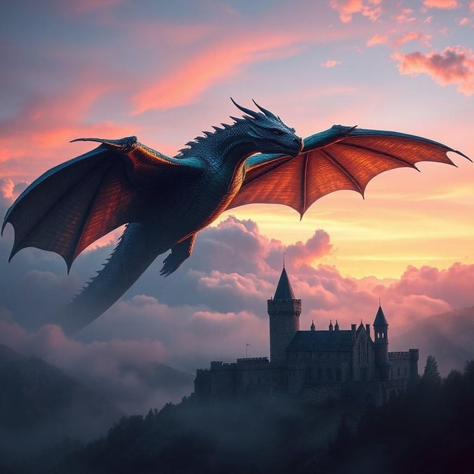 This 3D art wallpaper features a majestic dragon soaring through the sky, its wings spread wide and its scales glistening in the sunlight. The dragon is set against a backdrop of fluffy white clouds, creating a sense of depth and dimensionality. The overall effect is one of wonder and awe, as if the viewer is witnessing a magical creature in flight.