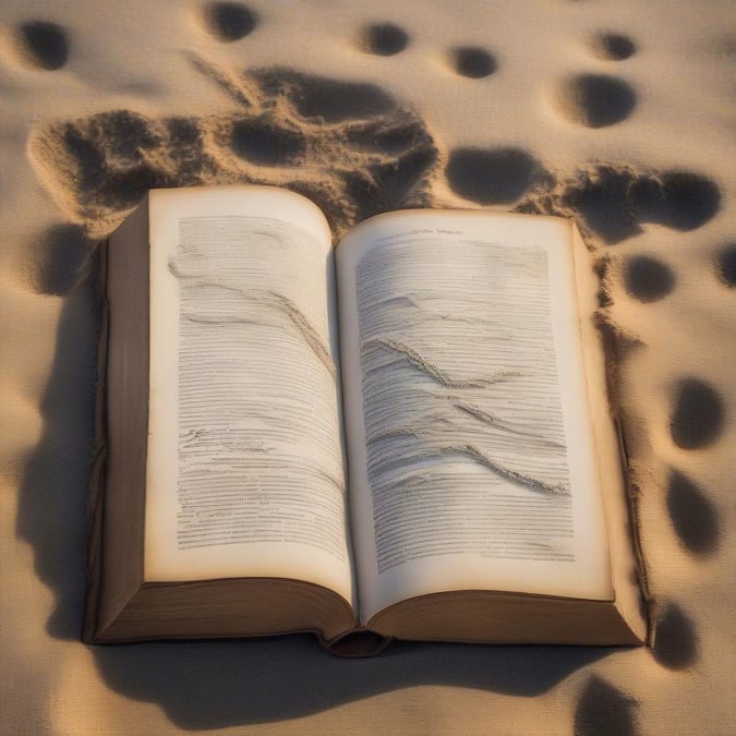 A vintage quote book lying in the sand, evoking feelings of nostalgia and solitude.