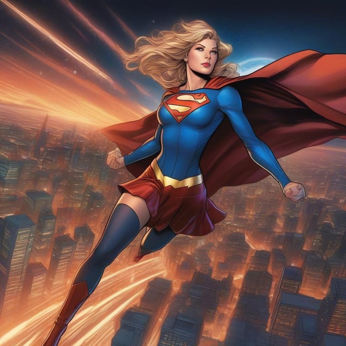 Voe pelos céus com a Supergirl, a icônica super-heroína do universo DC Comics.