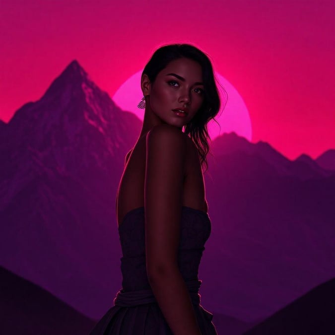 Late afternoon vibe with a chic outfit perfect for a mountain getaway. Casual yet stylish, the model captures a moment of relaxation against the backdrop of twilight.