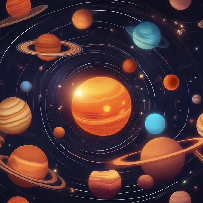 This wallpaper features a stunning depiction of the solar system, showcasing the planets and their orbits in a visually striking way. The image is perfect for anyone who loves space and astronomy, and it's sure to inspire a sense of wonder and awe.