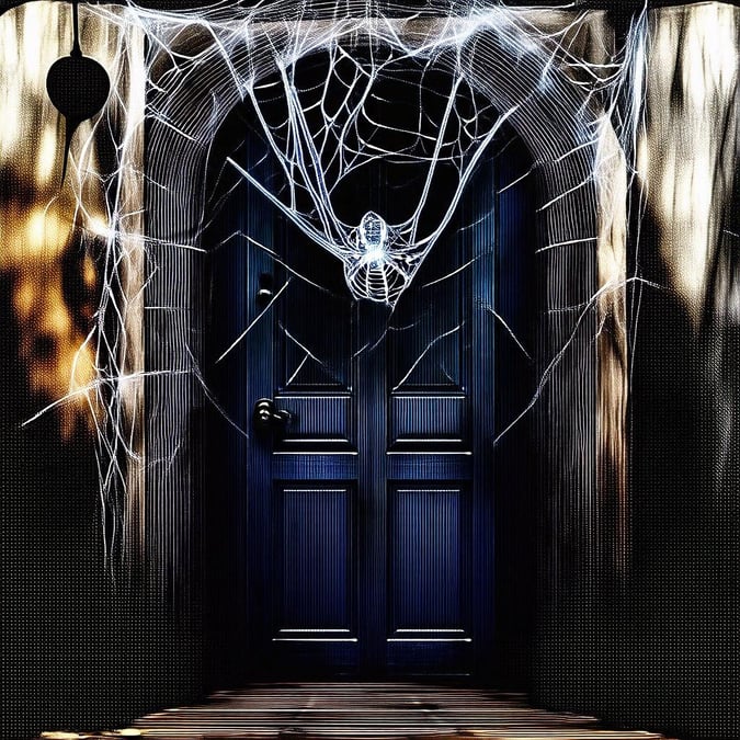 Welcome to the spooky season with this ominous door, a classic Halloween decoration that's sure to set a thrilling tone.