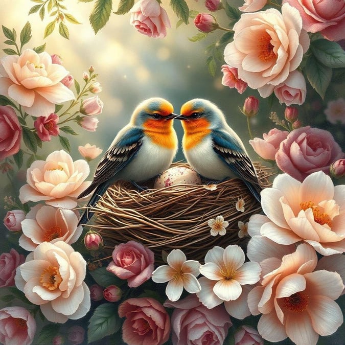 A couple of lovebirds nestled together, symbolizing love and unity.