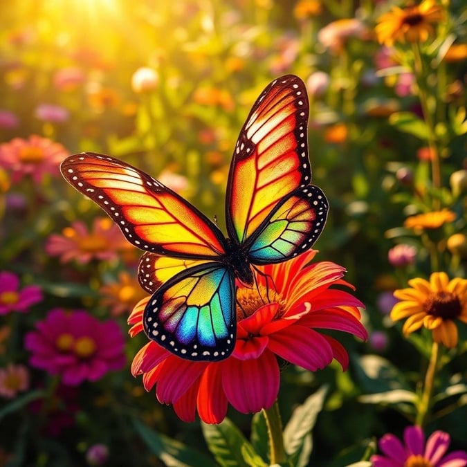 A beautiful, multicolored butterfly perched on a vivid flower. This image captures the essence of nature's diversity and color.