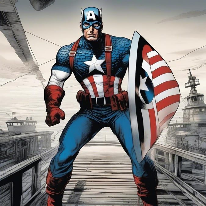 Captain America, symbole de la bravoure et de la justice américaines, est prêt à défendre contre toute menace. Cette image capture sa présence iconique, incarnant l'esprit de liberté et de résilience.