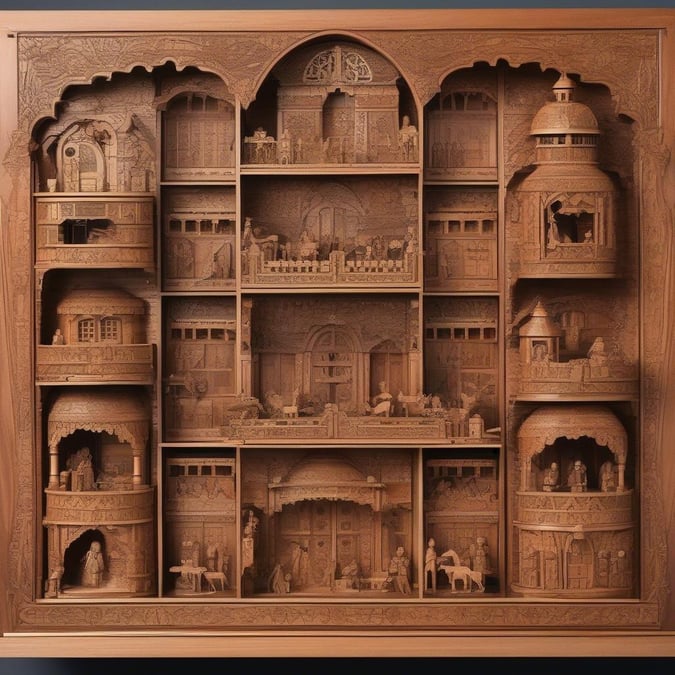 Experience the intricate craftsmanship of this Indian artwork, a unique piece that captures scenes from everyday life in exquisite wood carvings. Perfect for desktop and mobile devices, let this wallpaper bring a touch of cultural richness to your screens.