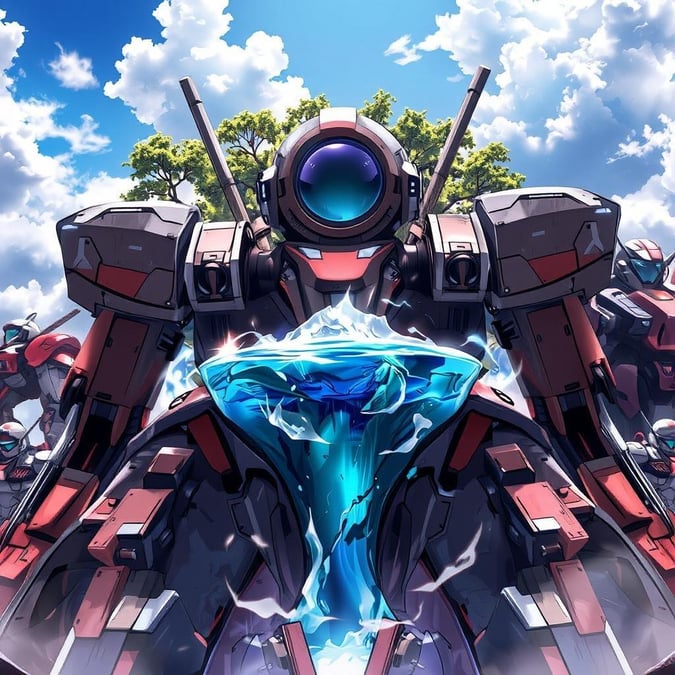 Mach dich bereit, in eine Welt futuristischer Action einzutauchen mit diesem atemberaubenden Anime-Hintergrundbild, das Mech-Piloten und ihre riesigen Maschinen zeigt.