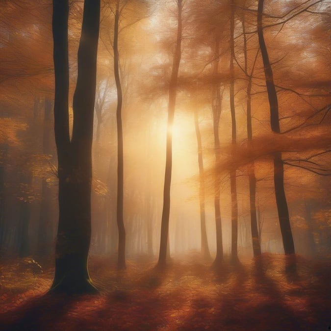 Embrace the tranquility of a serene autumn forest, where the golden sunlight filters through the canopy, casting long shadows and bathing everything in a warm glow. This image is perfect for your desktop or mobile device, evoking feelings of peace and connection with nature.