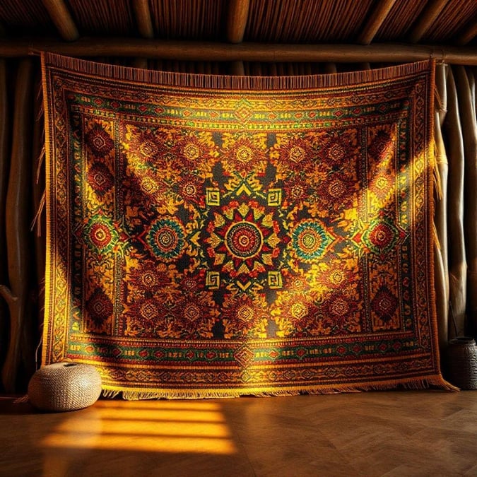 Add a touch of cultural heritage to your space with this stunning traditional tapestry wallpaper.