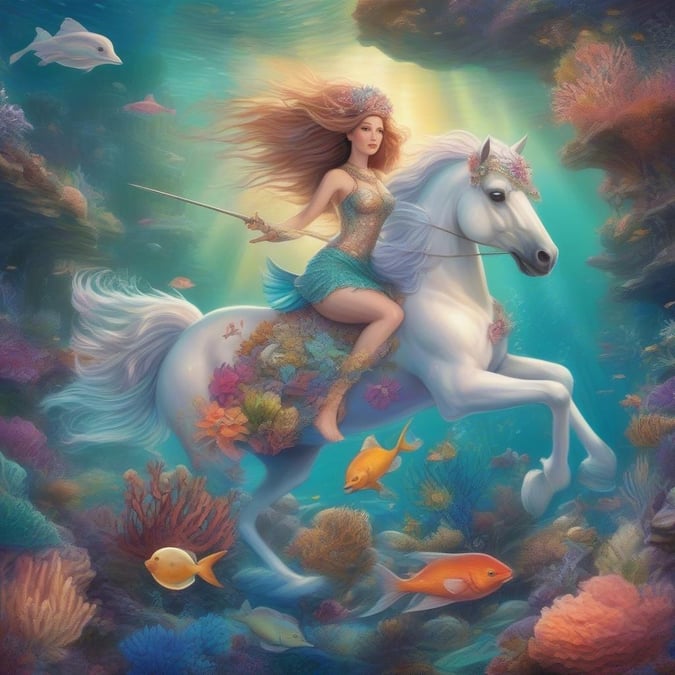 Join the mermaid princess on her magical underwater adventure with a majestic unicorn by her side. A tale of wonder and fantasy, perfect for desktop and mobile wallpapers.