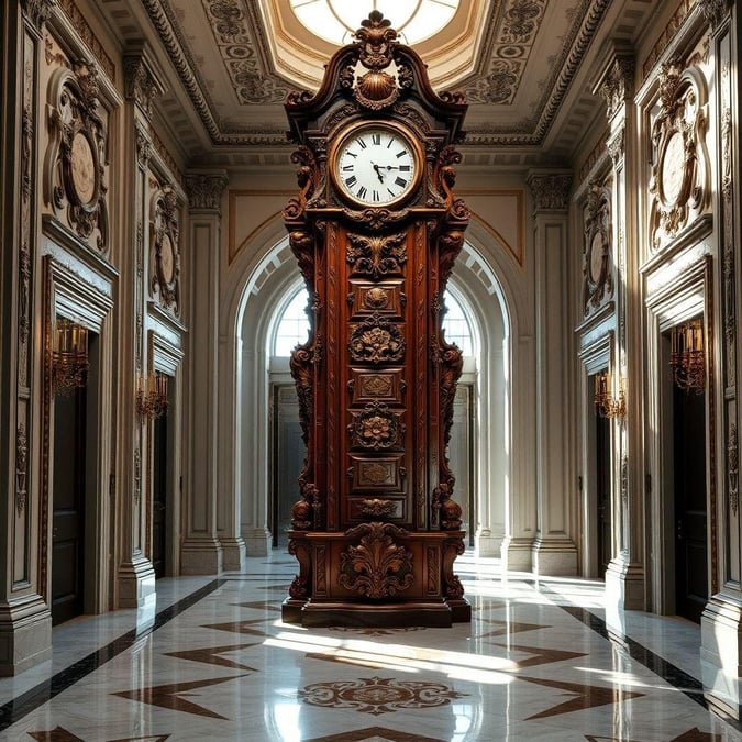 Add a touch of elegance to your home with this stunning grandfather clock, perfect for any luxurious hallway.