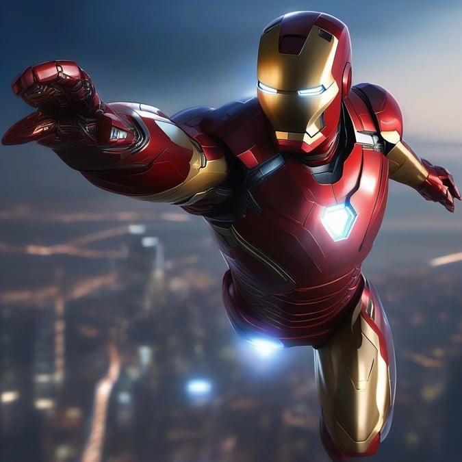 Ressentez le frisson d'Iron Man alors qu'il plane dans les cieux avec la ville en dessous. Ce fond d'écran dynamique capture le super-héros emblématique en plein vol, incarnant puissance et aventure.