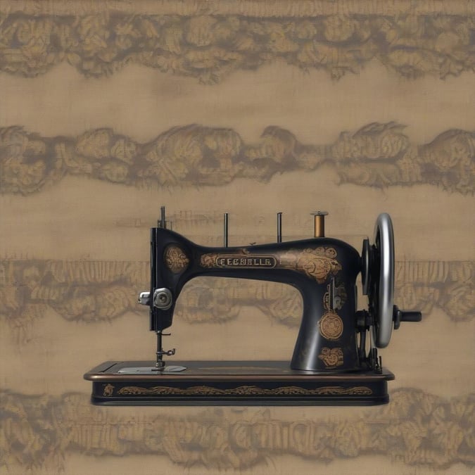 This vintage sewing machine embodies the charm of a bygone era, perfect for the pattern enthusiast.