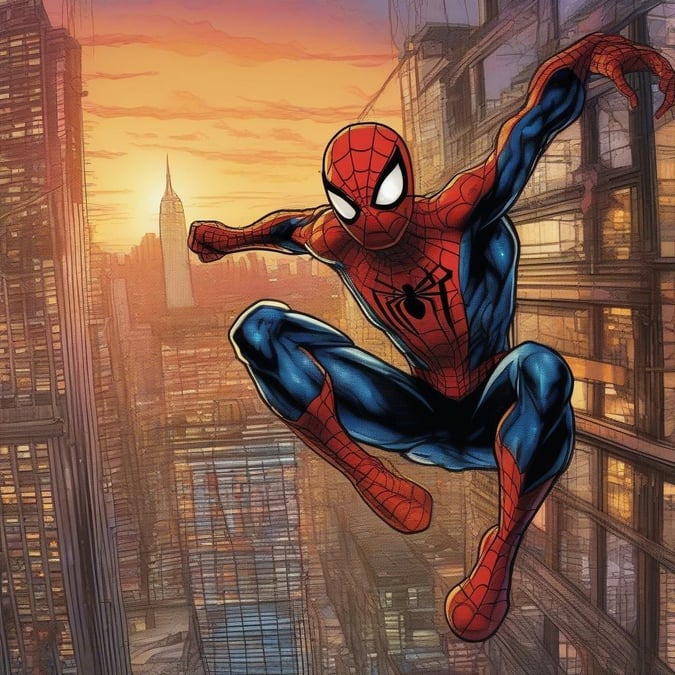 Peter Parker soars through the city as Spider-Man, embodying the spirit of New York comic legends.