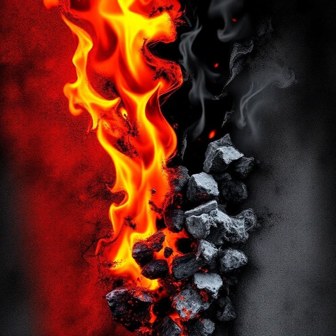 Experience the intensity of fiery embers with this dynamic wallpaper, perfect for desktop and mobile use. The abstract design features vibrant orange and yellow flames set against a dark grey background, creating a striking visual effect. Whether you're working on your laptop or scrolling through your phone, this wallpaper is sure to add a touch of drama and energy to your digital space.