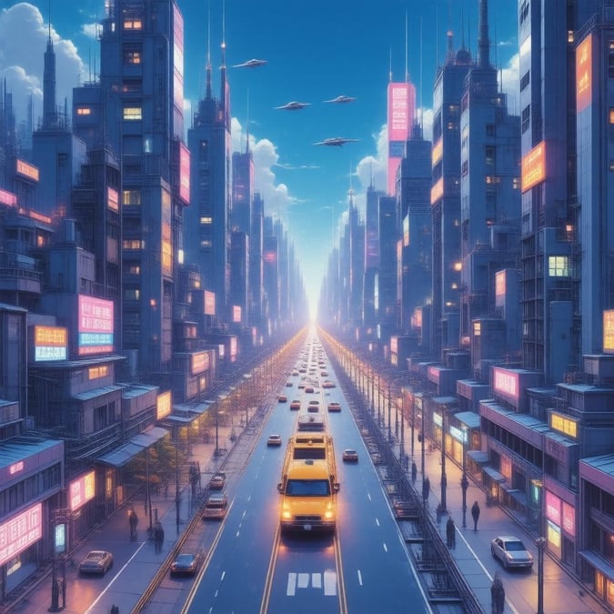 Step into the vibrant world of anime with this stunning cityscape wallpaper, where neon lights and futuristic skyscrapers blend into a dynamic and captivating scene.