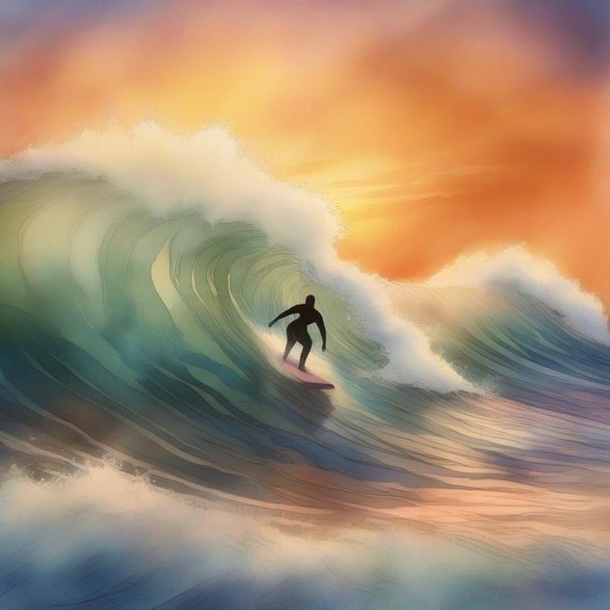 A surfer enjoys the thrill of riding ocean waves, embodying the spirit of adventure in a stunning sunset.