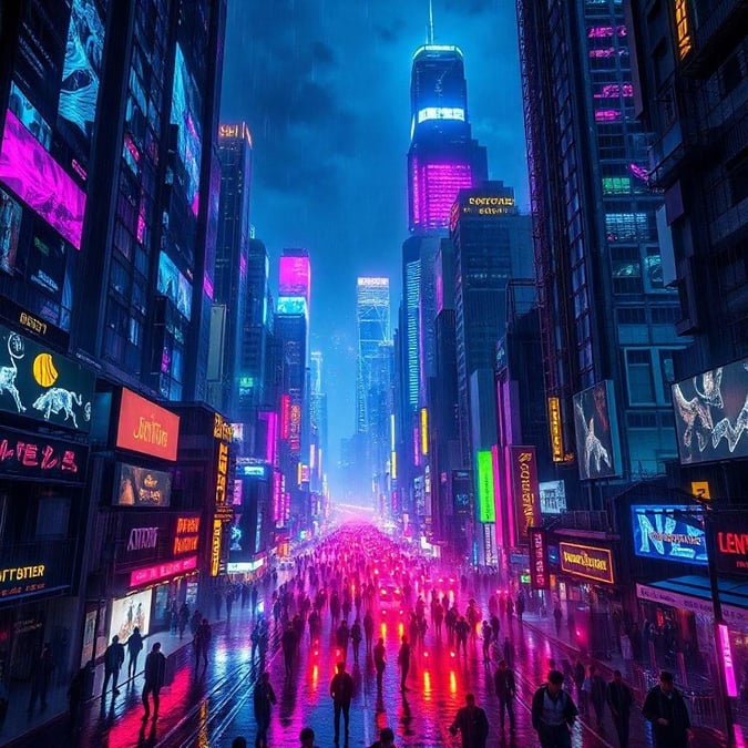 Immerse yourself in the vibrant world of neon and cyberpunk with this stunning cityscape wallpaper. Perfect for desktop and mobile, this image brings the futuristic feel of a bustling metropolis to your device.