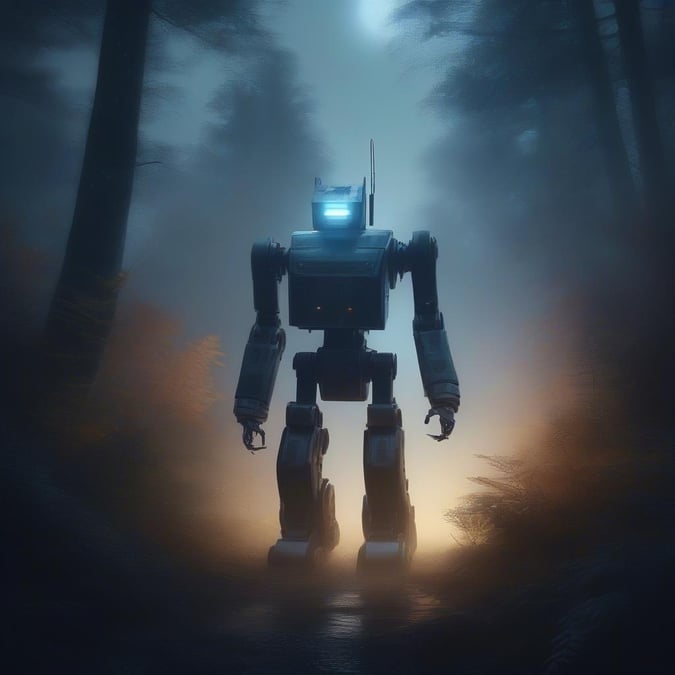 Explore the world of futuristic design with this captivating robot wallpaper, perfect for desktop and mobile use. The image features a robot character set against a backdrop of a forest, creating a unique blend of technology and nature. This wallpaper is ideal for those who appreciate the intersection of artificial intelligence and the natural world.