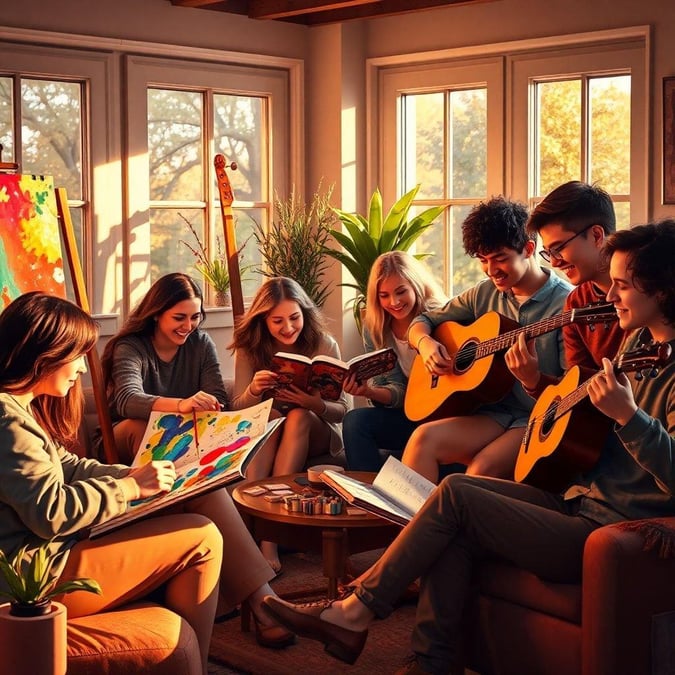 A joyful gathering of friends in a cozy room, celebrating the New Year together.