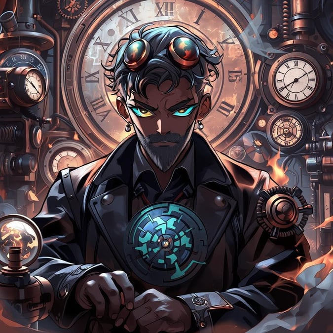 In the heart of a steampunk world, a brilliant inventor stands as the mastermind behind intricate clockwork. The workshop hums with energy, each gear and spring part of a grand design. Amidst the whir of machinery, mysterious blueprints glow in the dark, hinting at the next marvel waiting to be brought to life.