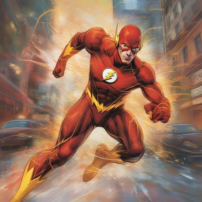 The Flash, the fastest man alive, is captured in action in this dynamic wallpaper. His iconic red and gold costume is perfectly rendered, and his lightning-fast pose conveys his superhuman speed and agility.