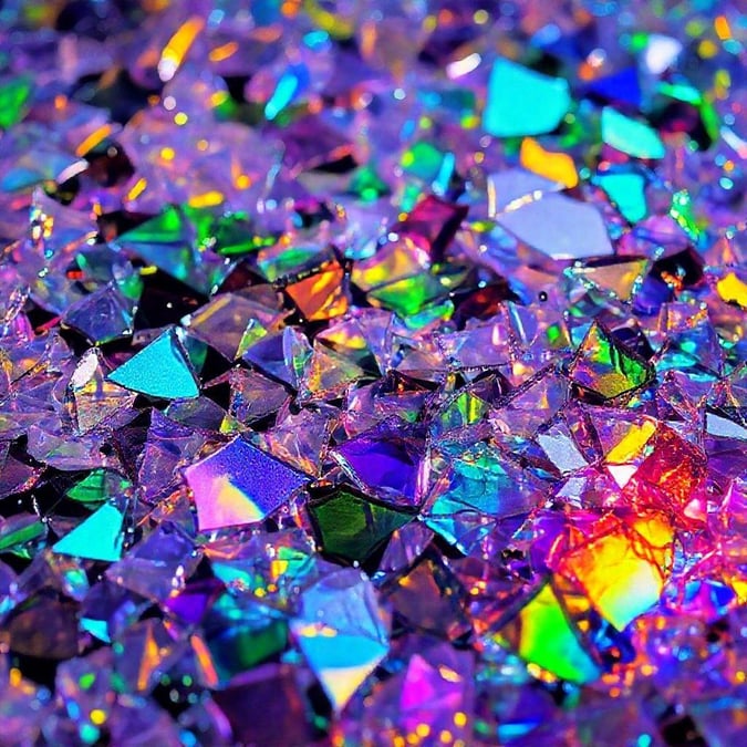 A close-up view of assorted colorful glass confetti pieces, suitable as a lively desktop wallpaper for any celebratory occasion.