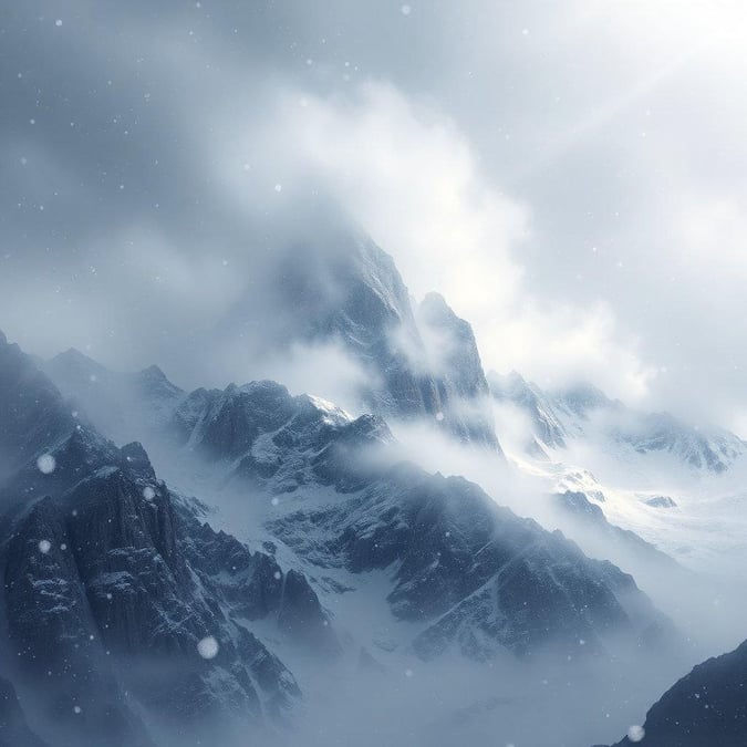 This breathtaking wallpaper showcases a majestic mountain range blanketed in snow, creating a serene and peaceful atmosphere.