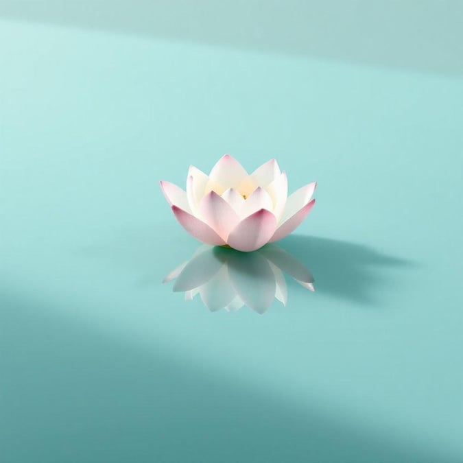 Bring tranquility to your screens with this minimalist floral wallpaper. A single pink lotus flower gently rests on a pristine blue surface, symbolizing purity and serenity.