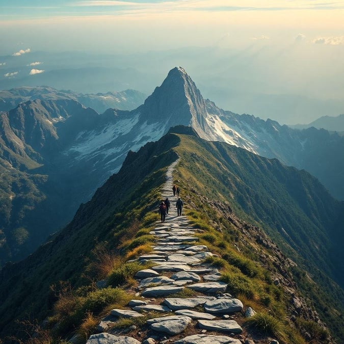 This breathtaking image captures the majestic beauty of a mountain peak, with its rugged terrain and snow-capped summit. The image is a stunning representation of the natural world, with the mountain's grandeur and majesty on full display. The image is perfect for anyone who loves the outdoors and wants to bring a touch of nature into their home or office.