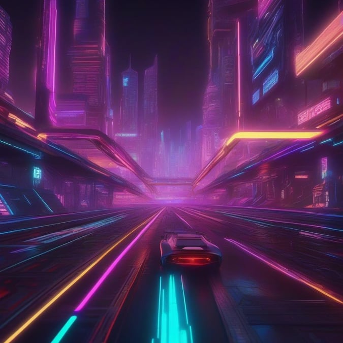 Drive into the neon-lit, cybernetic future on a high-speed chase through a stylized cityscape.