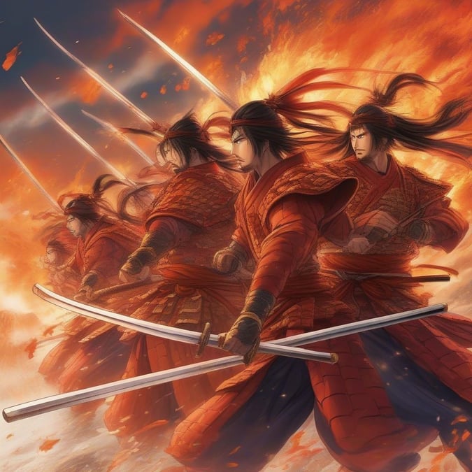 Get ready to unleash your inner warrior with this epic anime wallpaper featuring a group of brave samurai warriors in a battle-ready formation.