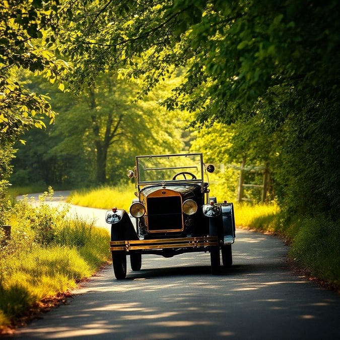 Embrace the journey on a scenic drive with a classic vintage car.