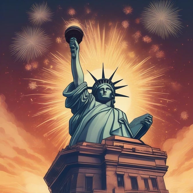 Embrace the spirit of freedom on this 4th of July with a vibrant display of fireworks over the iconic Statue of Liberty. This wallpaper captures the essence of Independence Day, symbolizing hope and progress for all.