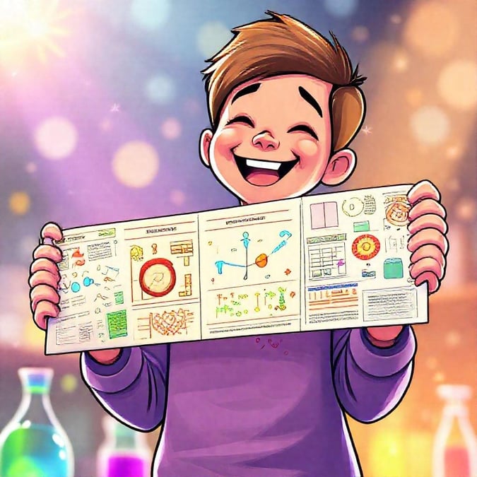 Get ready to ace the school year with this vibrant wallpaper featuring a young boy holding up a science project. Perfect for desktop and mobile use, this image is sure to inspire creativity and learning.