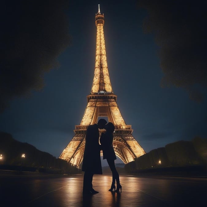 Celebrate the magic of love in the City of Light. A couple shares a tender kiss at the foot of the Eiffel Tower, capturing the spirit of Valentine's Day.