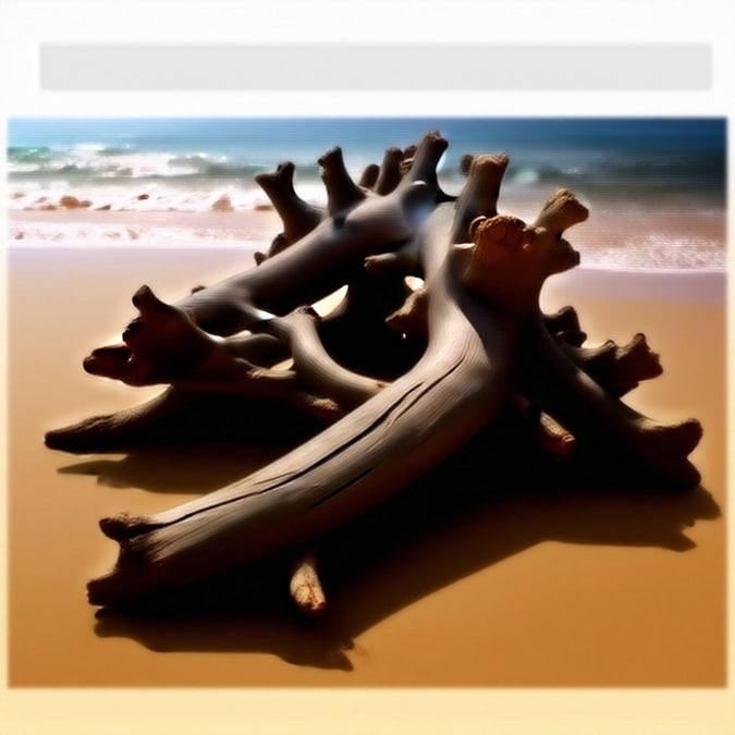 Discover the patterns and textures of driftwood from a sandy beach.